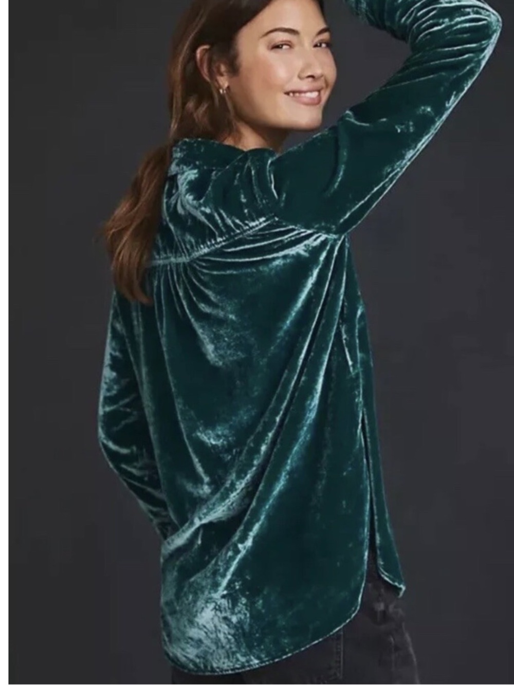 NEW Anthropologie Pilcro Velvet Hadley Relaxed Button Down Shirt Green Small Top - Picture 10 of 16